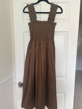 DISSH Brown Smocked Maxi Dress with Ruffle Straps size 14